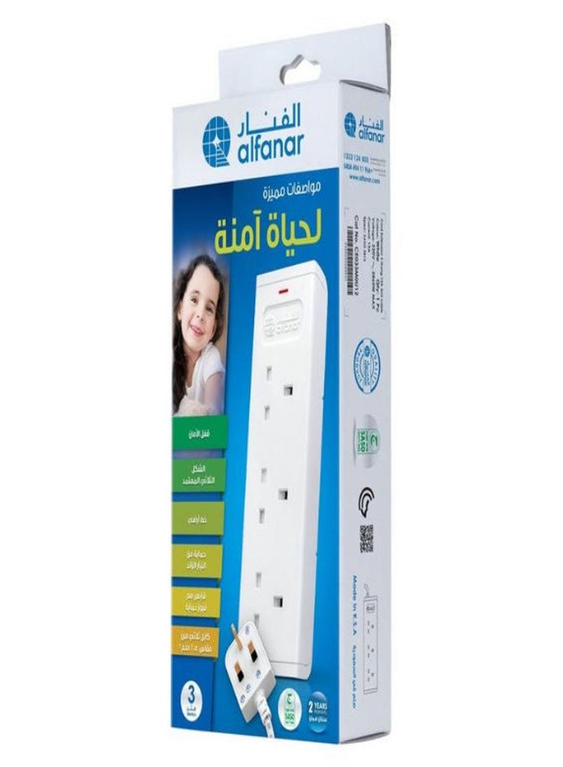 الفنار وصلة سلك 3 مقابس 13 أمبير أبيض 3 متر أبيض 3متر - Image 1