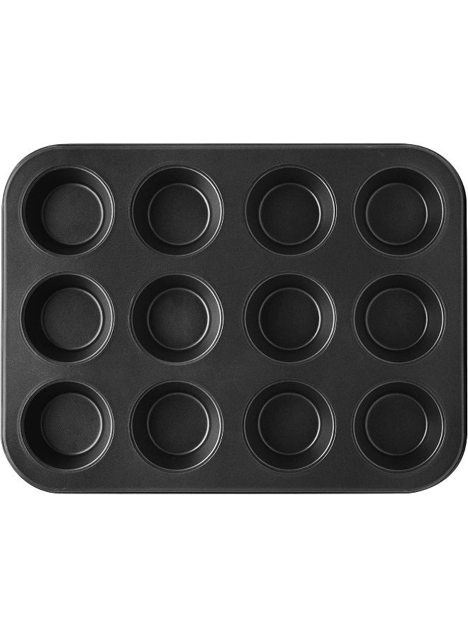 راج صينية مخصصة لخبز المافن مانعة للالتصاق مقسمة إلى 12 قسم أسود 35.5سم - Image 3