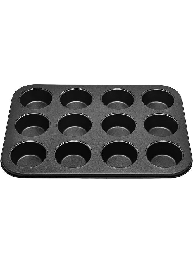 راج صينية مخصصة لخبز المافن مانعة للالتصاق مقسمة إلى 12 قسم أسود 35.5سم - Image 1