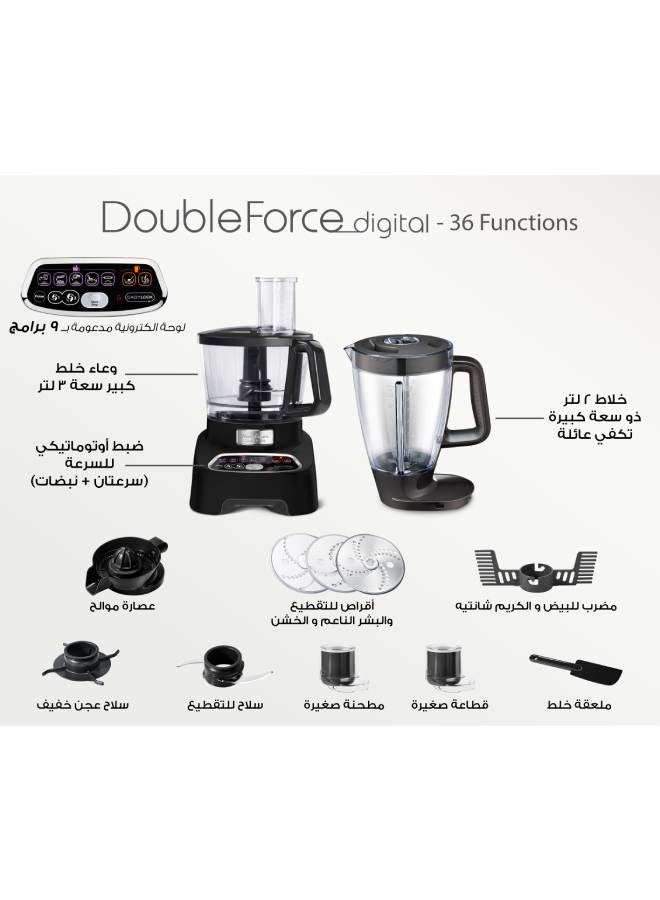 Moulinex - Double Force Digital Food Processor, 36 Functions, 1000 W FP8268EG Black - Image 1