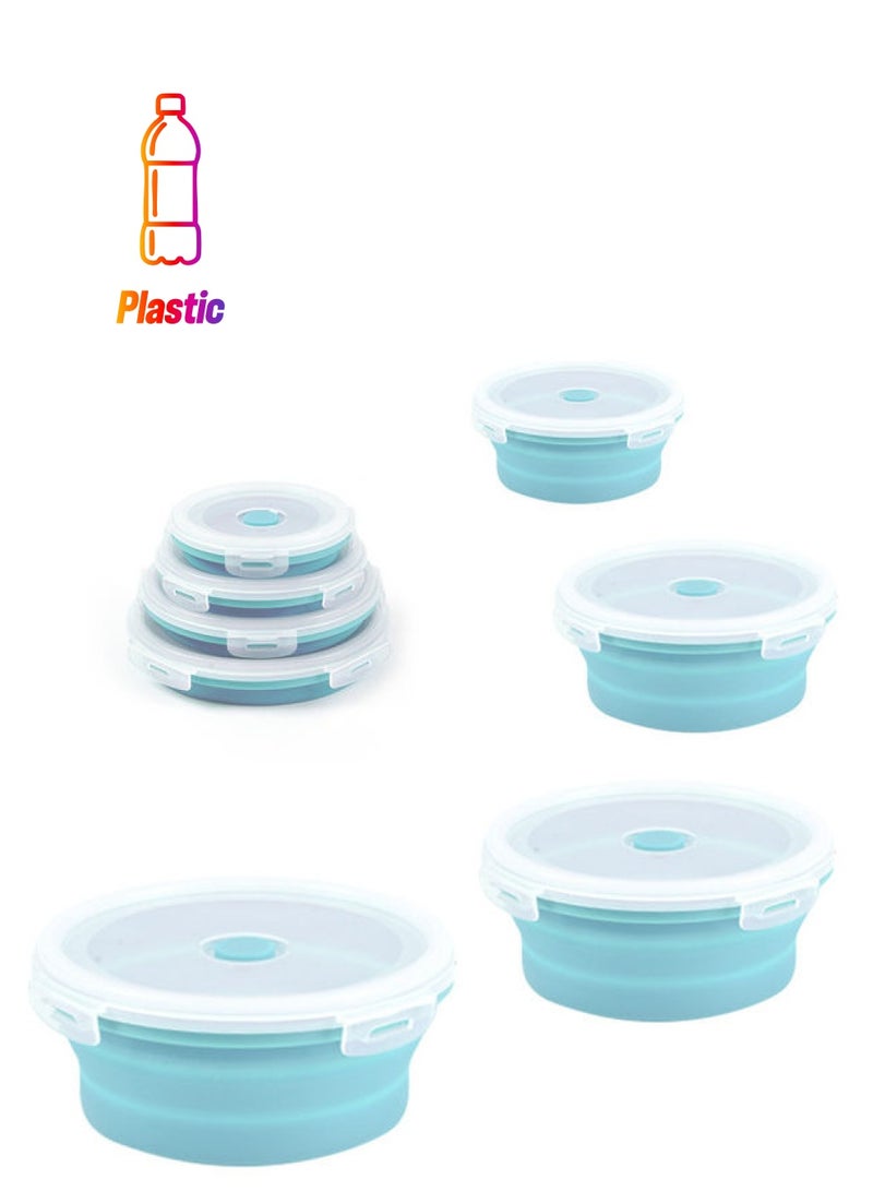 فلفيت Assorted Collapsible Food Storage Container With Lid Silicone Bento Lunch Boxes 4 Pack Outdoor Picnic Box Blue Blue Blue 14.5cm  - Image 1