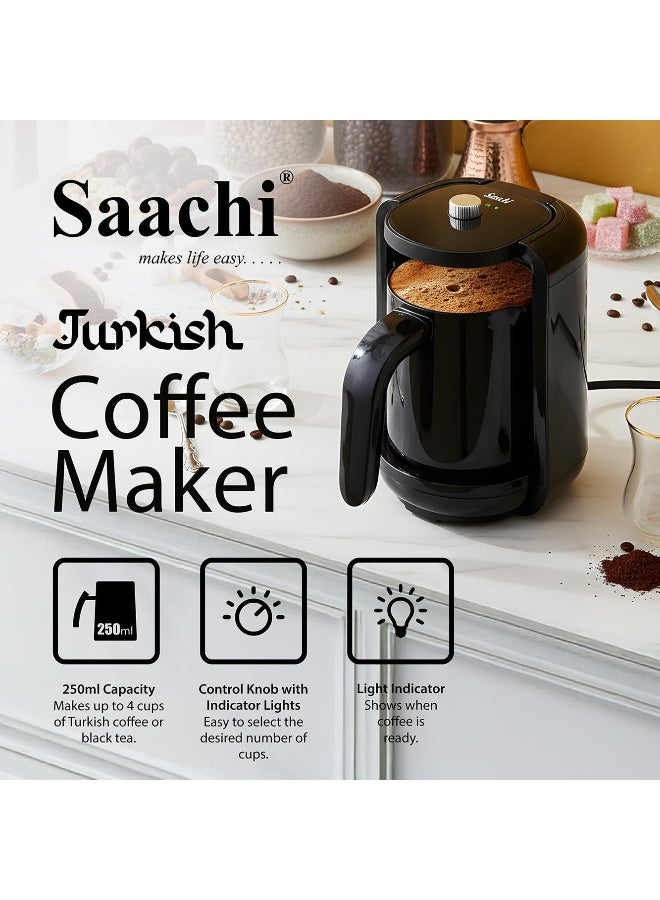 Saachi Turkish Coffee Maker NL-COF-7049-BK, Automatic Electric Turkish Coffee Machine, 4 Cups, 250ml, Anti-Overflow, Auto Shut Off, Tea Maker, 480W 250 ml 480 W NL-COF-7049-BK Black - Image 5
