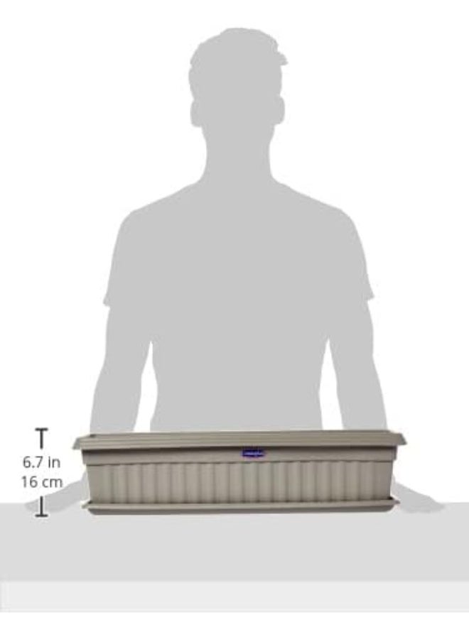 Cosmoplast 25" Large Rectangular Planter with Tray 65x16 cm (Grey) Grey  - Image 5