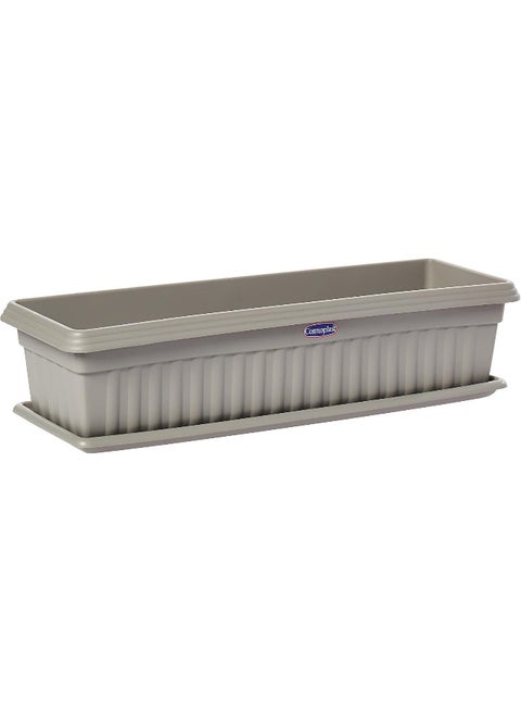 25" Large Rectangular Planter with Tray 65x16 cm (Grey) Grey