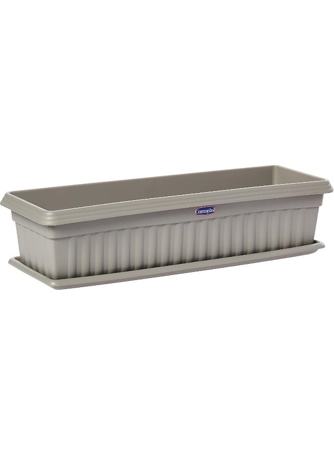 Cosmoplast 25" Large Rectangular Planter with Tray 65x16 cm (Grey) Grey  - Image 1