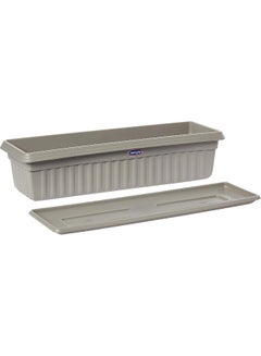Cosmoplast 25" Large Rectangular Planter with Tray 65x16 cm (Grey) Grey  - Image 2