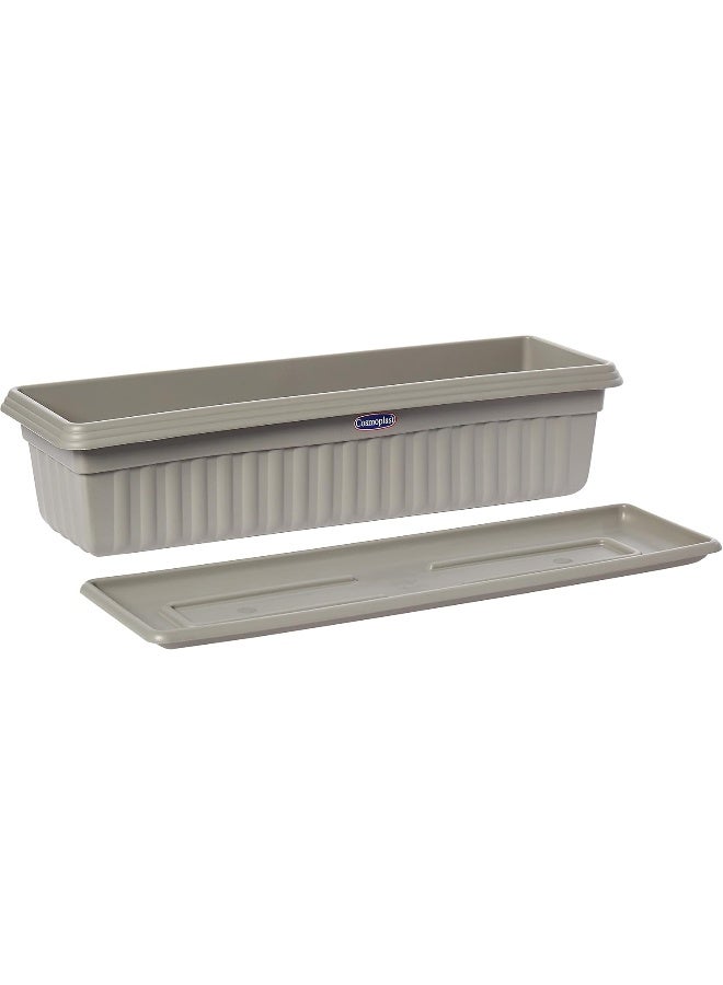 Cosmoplast 25" Large Rectangular Planter with Tray 65x16 cm (Grey) Grey  - Image 2