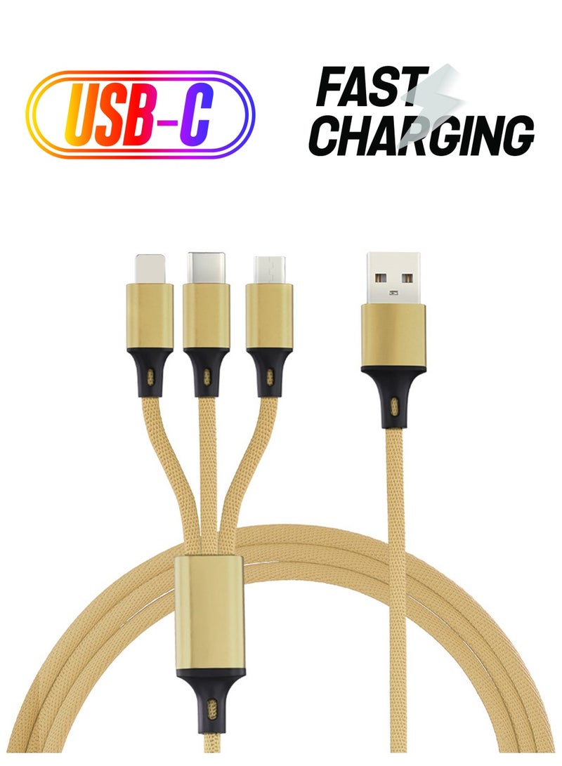 كابل USB 3 في 1 مناسب للهواتف المحمولة ذهبي - Image 1
