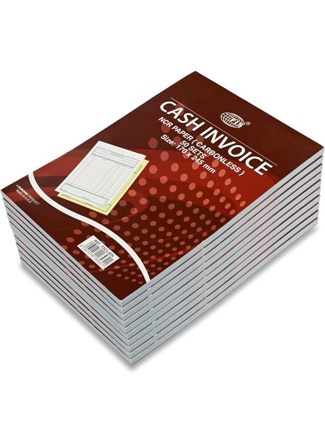 FIS Cash Invoice Book - 170x245mm, 50 Sets, Carbonless, English, Packet of 10 Pieces White and Yellow - Image 1