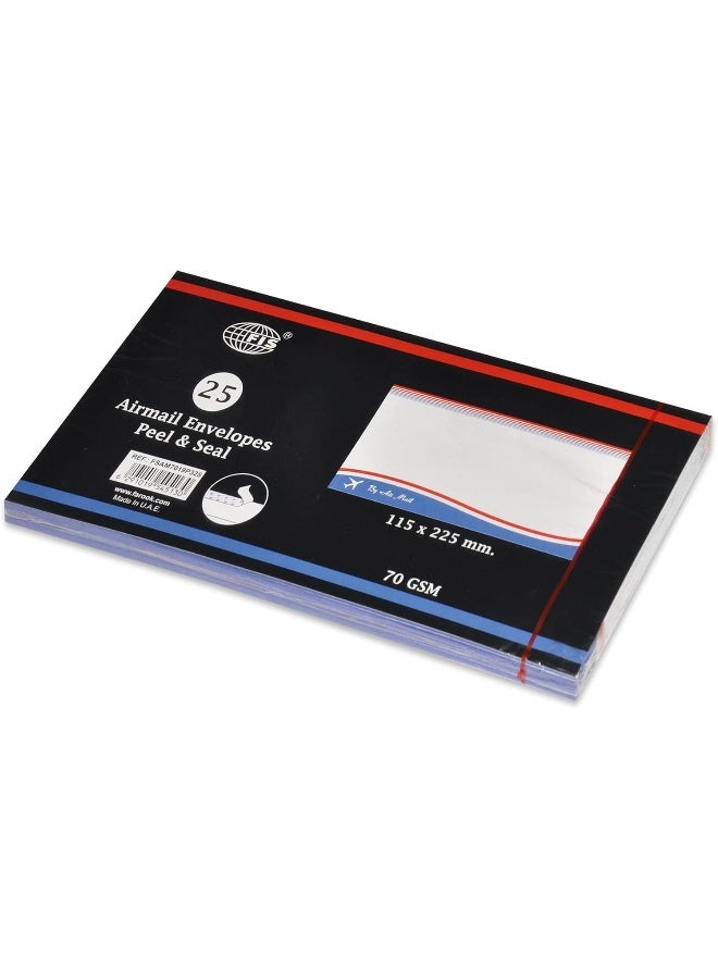FIS Airmail Envelopes, 115x225mm, 70gsm White Paper, Peel & Seal, Pack of 25 White - Image 1