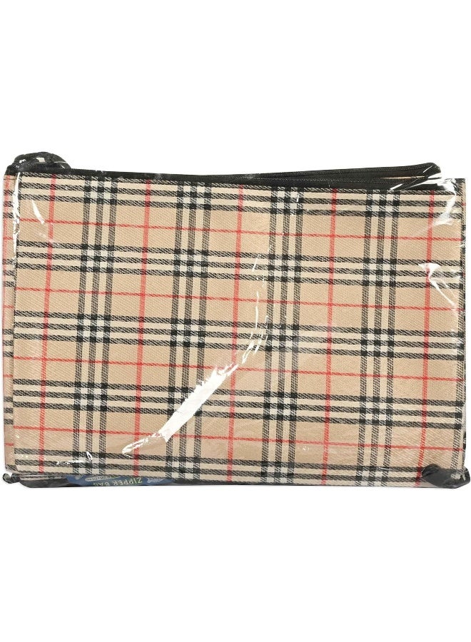FIS Zipper Bag, B5 Size (290x210mm), Portable Heavy Duty Multipurpose Pouch Bag, Packet of 10 Pieces, Stripe Beige Beige/Red/Black - Image 1