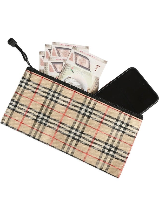 FIS Zipper Bag, Portable Heavy Duty Multipurpose Pouch, 10 Pieces, Stripe Beige, 235x115mm Beige/Black/Red - Image 4