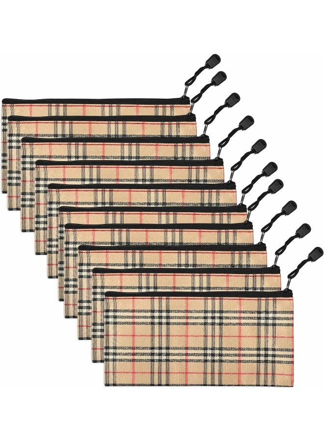 FIS Zipper Bag, Portable Heavy Duty Multipurpose Pouch, 10 Pieces, Stripe Beige, 235x115mm Beige/Black/Red - Image 2