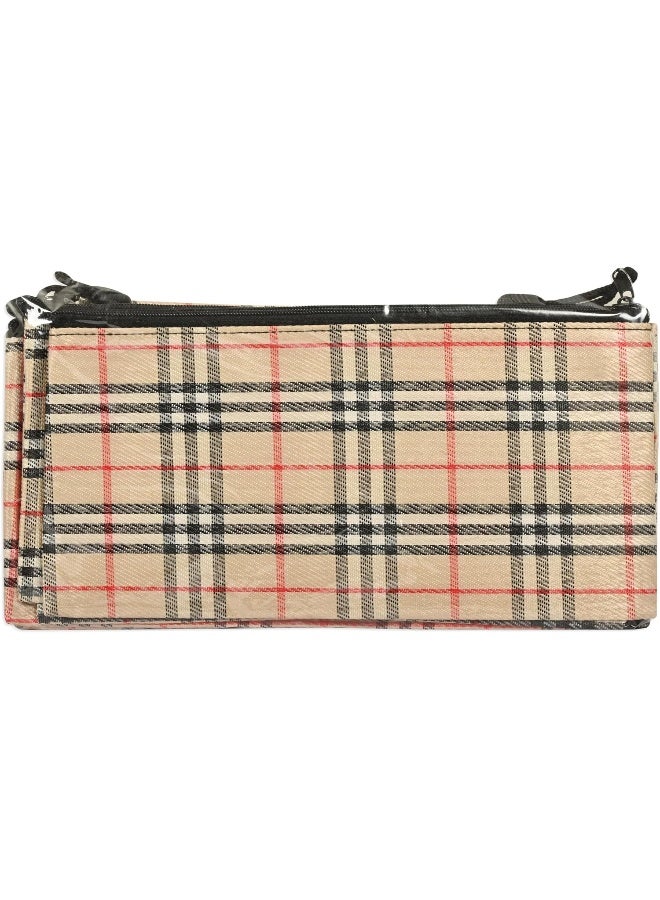 FIS Zipper Bag, Portable Heavy Duty Multipurpose Pouch, 10 Pieces, Stripe Beige, 235x115mm Beige/Black/Red - Image 1