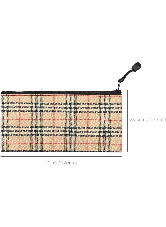 FIS Zipper Bag, Portable Heavy Duty Multipurpose Pouch, 10 Pieces, Stripe Beige, 235x115mm Beige/Black/Red - Image 3