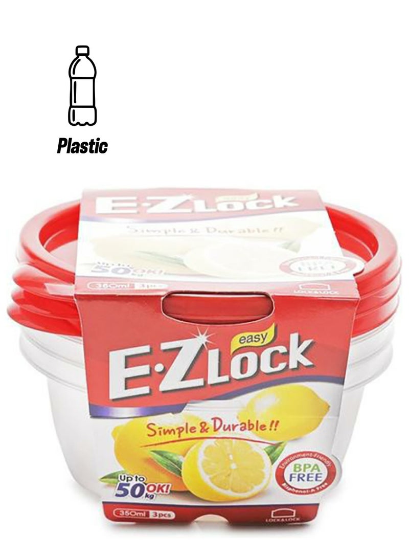 لوك اند لوك طقم علب إي.زي لوك لتخزين الطعام من البلاستيك من 3 قطع شفاف/ أحمر 350ملليلتر