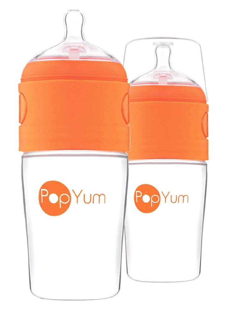 PopYum Anti-Colic Formula Making, Mixing, Dispenser Baby Feeding Bottles, 2-Pack With 2 Nipples- 9 oz Orange - Image 1