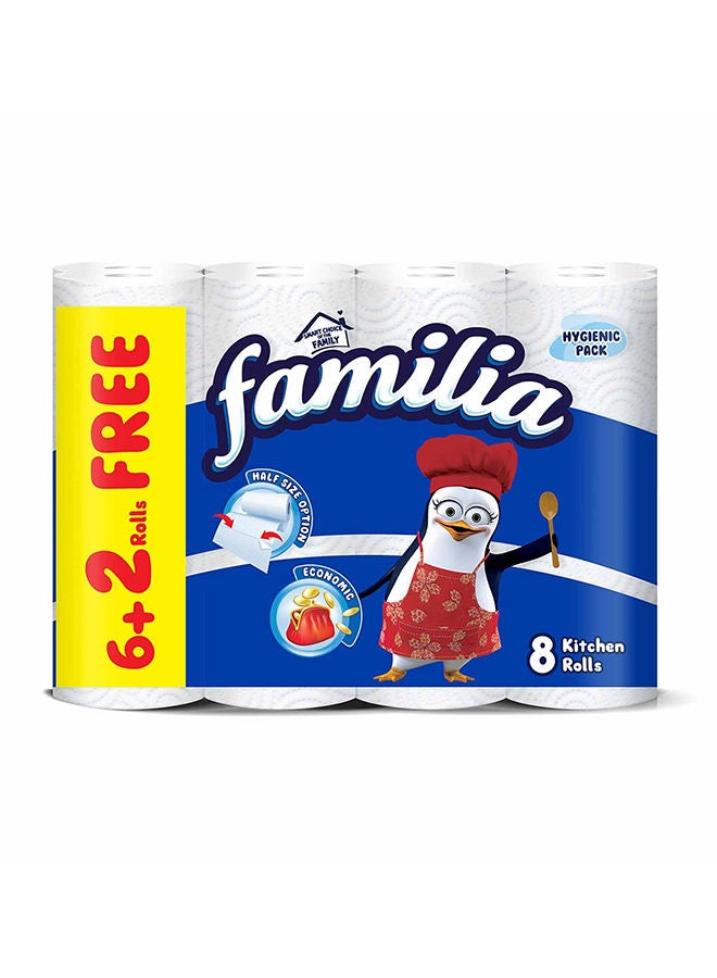 Familia Kitchen Rolls Hygienic Pack - 8 Roll White - Image 1