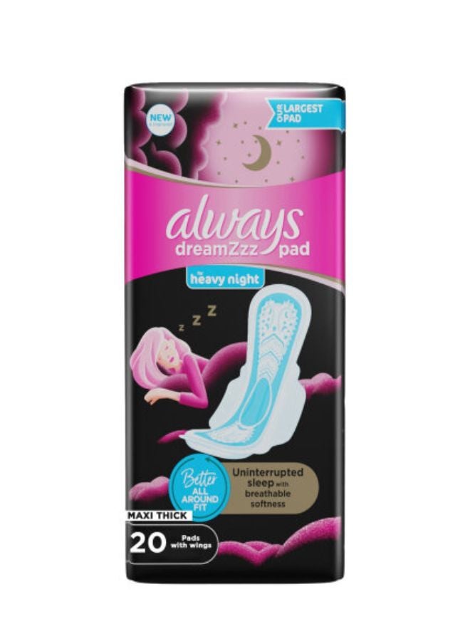 Dreamzz Pad Cotton Soft Maxi Thick, Night Long Sanitary Pads With Wings, 20 Count 