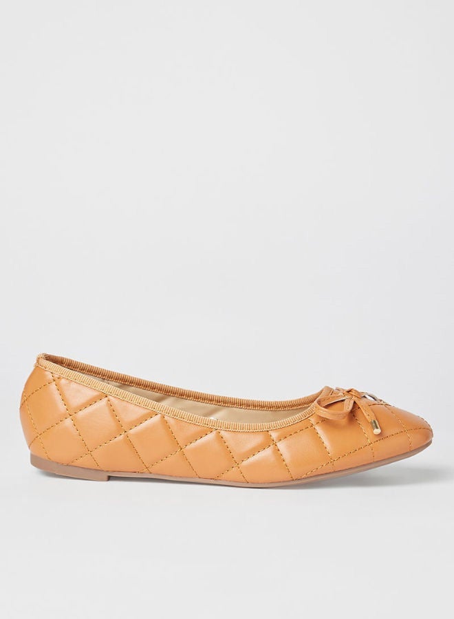 Jove - Stylish Textured Flat Slip-On Ballerina Tan - Image 1