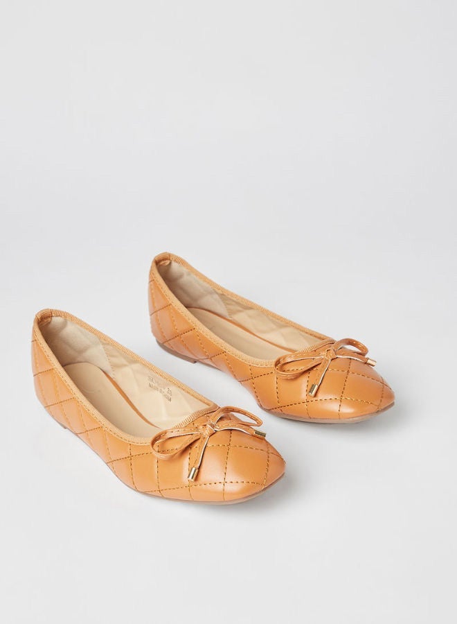 Jove - Stylish Textured Flat Slip-On Ballerina Tan - Image 1