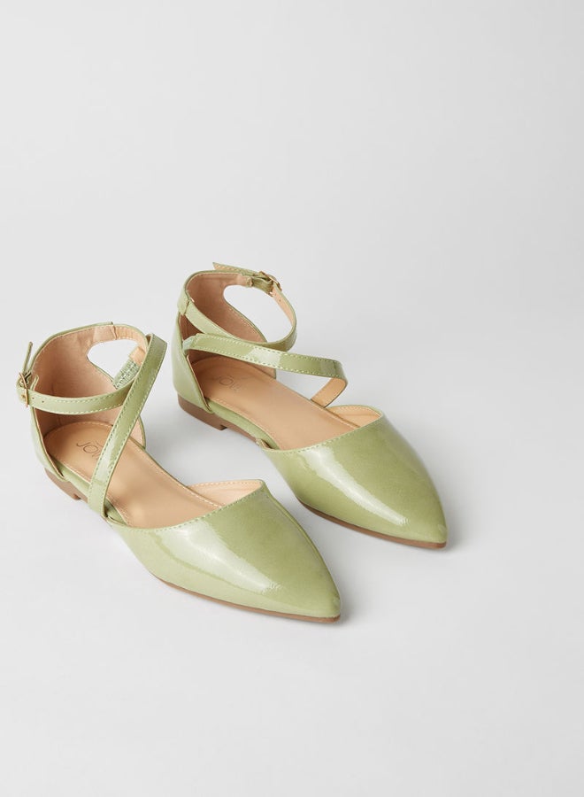 Jove Strap Detail Buckle Closure Pointed Toe Mules Green - Image 2