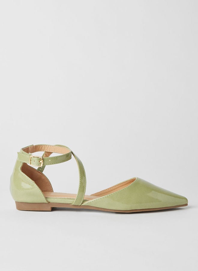 Jove Strap Detail Buckle Closure Pointed Toe Mules Green - Image 1