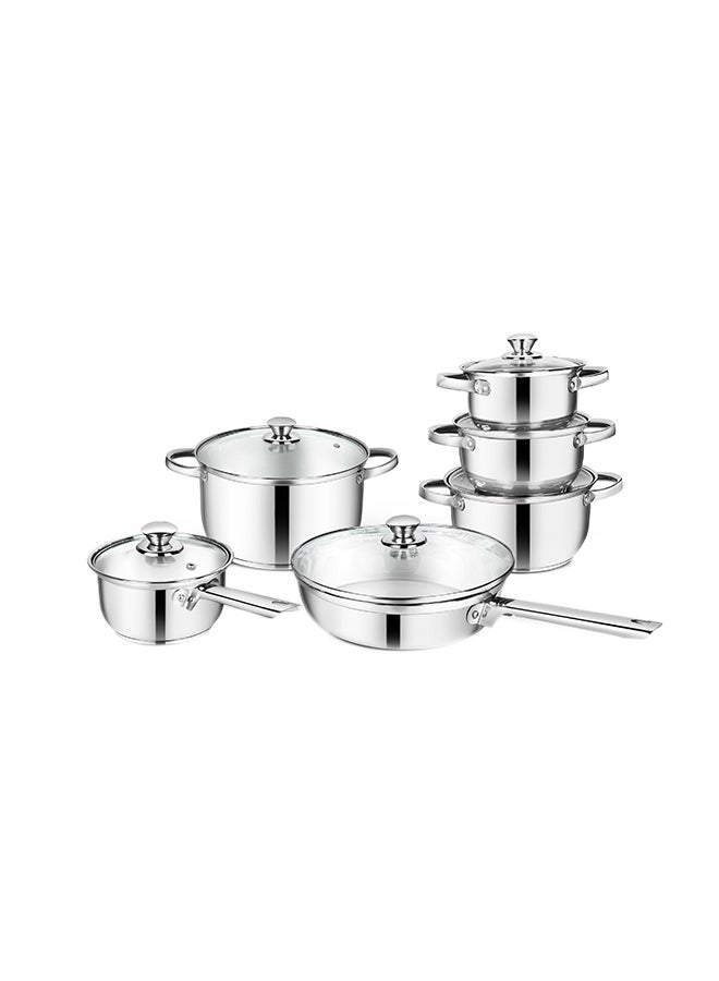 Classic Essentials - 12-Piece Heavy Duty With Stainless Steel Handle Gas, Stovetops Compatible Made With Premium Quality Cookware Set Includes 1 x Casserole With Lid (24Cm) , 1 x Casserole With Lid (20Cm), 1 x Casserole With Lid (18Cm), 1 x Casserole With Lid (16Cm), 1 x Saucepan Set With Lid 16cm, 1 x Frypan With Lid (24Cm) Stainless Steel 12-Piece - Image 1