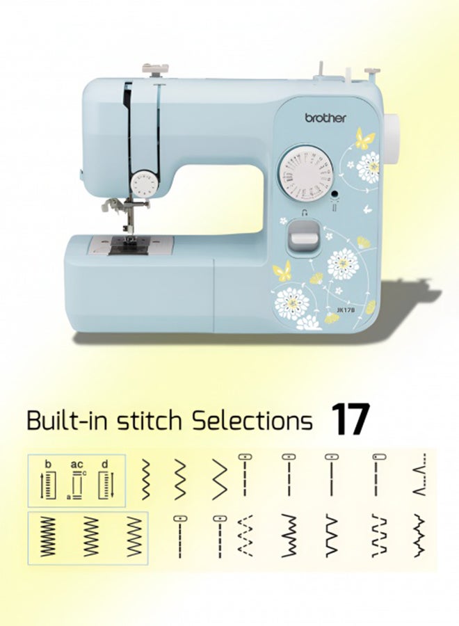 brother - Compact Electric Sewing Machine And Easy To Use Sewing And Mending Machine | Featuring 17 Built-In Stitchesand Free Arm Conversion | Quick-Set Drop-In Top Bobbin | 4-Step Buttonhole And A Built-In Needle Threader For Easy, Efficient  And Precise Sewing | Made In Vietnam, JK17B Light Blue - Image 1