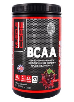 MUSCLE CORE Bcaa Dietary Supplement Supports Lean Muscle Growth Grape Rapid Muscle Repair And Recovery Replenishes Electrolytes 30 Servings 396G  - Image 1