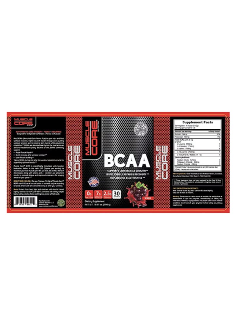 Muscle Core Bcaa Dietary Supplement Supports Lean Muscle Growth Grape Rapid Muscle Repair And Recovery Replenishes Electrolytes 30 Servings 396G - Image 2
