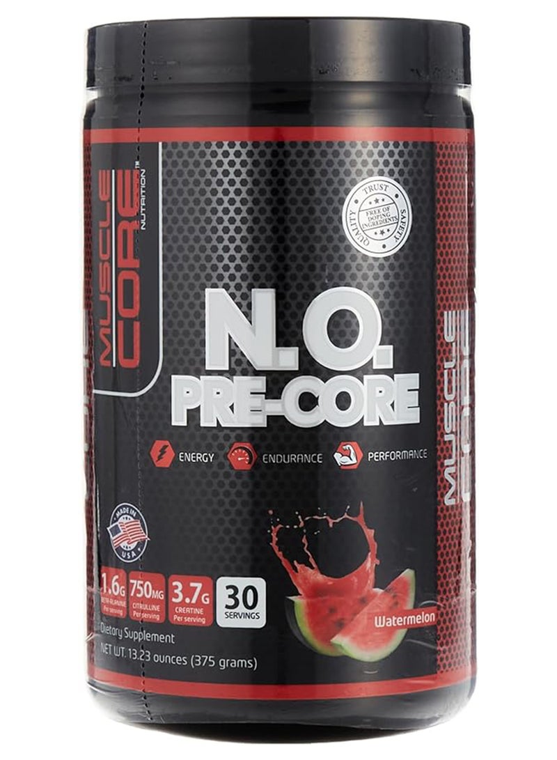 MUSCLE CORE N.O. Pre-Core Water Melon Dietary Supplement Energy Endurance Performance 30 Servings 375G  - Image 1
