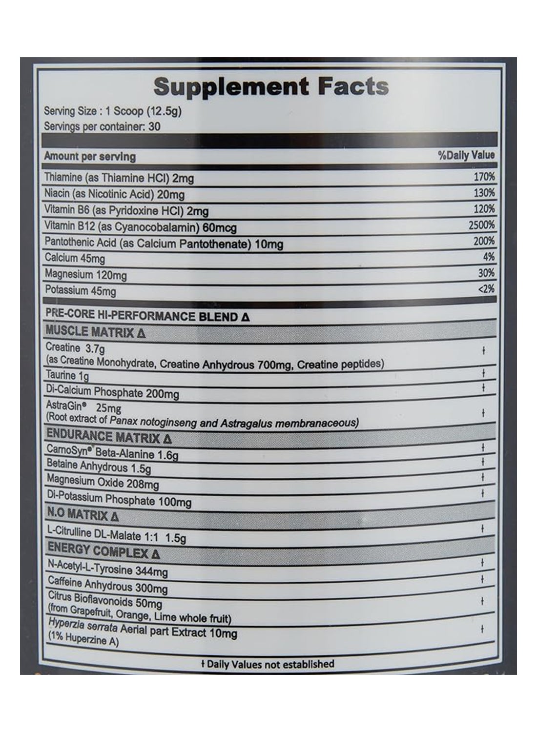 N.O. Pre-Core Water Melon Dietary Supplement Energy Endurance Performance 30 Servings 375G