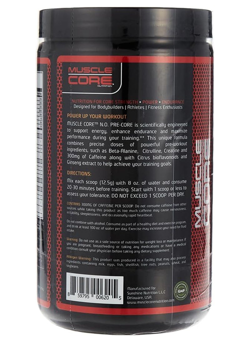 MUSCLE CORE N.O. Pre-Core Water Melon Dietary Supplement Energy Endurance Performance 30 Servings 375G  - Image 2