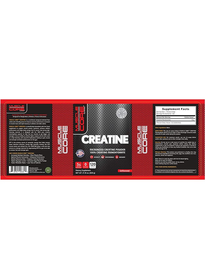 MUSCLE CORE Nutrition Creatine 100% Creatine Monohydrate 120 Servings Unflavored 600 Gm  - Image 2