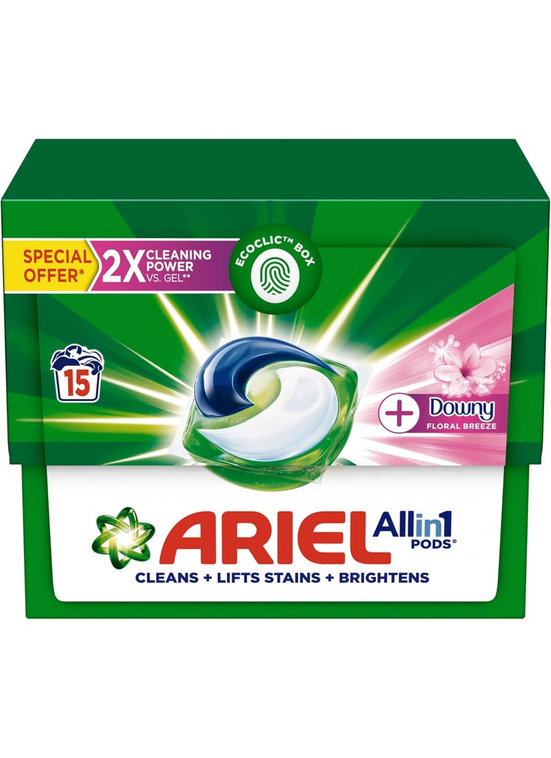اريال Floral Breeze All-In-1 Pods, 15 Count, Laundry Detergent Pods
Cleans, Lifts Stains And Brightens Multicolour 15 Tablets - Image 1