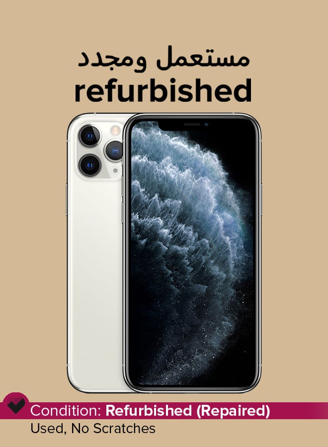 ابل  مستعمل ومجدد هاتف آيفون 11 برو ماكس بذاكرة داخلية سعة 256 جيجابايت مع تطبيق فيس تايم ويدعم تقنية 4G LTE بلون فضي - Image 1