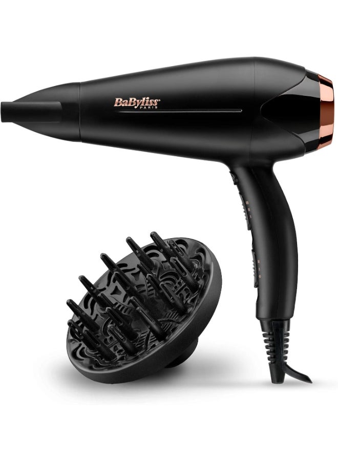 BaByliss Dc Motor Hair Dryer, 2200W 3 Heat And 2 Speed Settings With Cool Shot Button, Ionic Technology For Frizz Free Hair, Comfortable Lightweight Black Design With Diffuser, D570Sde Black - Image 3