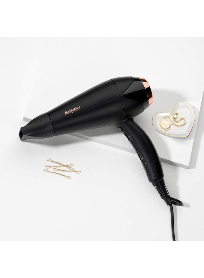 BaByliss Dc Motor Hair Dryer, 2200W 3 Heat And 2 Speed Settings With Cool Shot Button, Ionic Technology For Frizz Free Hair, Comfortable Lightweight Black Design With Diffuser, D570Sde Black - Image 4