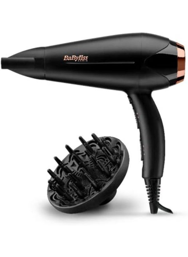 BaByliss Dc Motor Hair Dryer, 2200W 3 Heat And 2 Speed Settings With Cool Shot Button, Ionic Technology For Frizz Free Hair, Comfortable Lightweight Black Design With Diffuser, D570Sde Black - Image 2