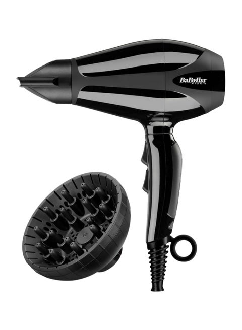 Compact Pro 2400 ​Hair Dryer AC | Italian Made For Quality & Long-lasting Performance | Ultra-slim Nozzle With Ionic Frizz Control Technology | Portable Dryer With Diffuser | 6715DSDE Black