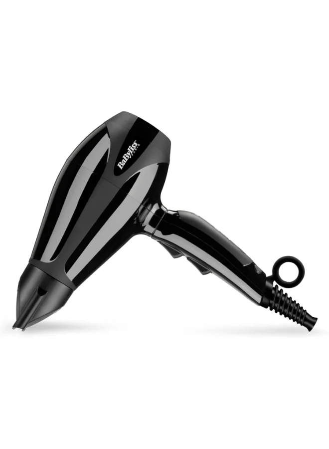 babyliss Compact Pro 2400 ​Hair Dryer AC | Italian Made For Quality & Long-lasting Performance | Ultra-slim Nozzle With Ionic Frizz Control Technology | Portable Dryer With Diffuser | 6715DSDE Black