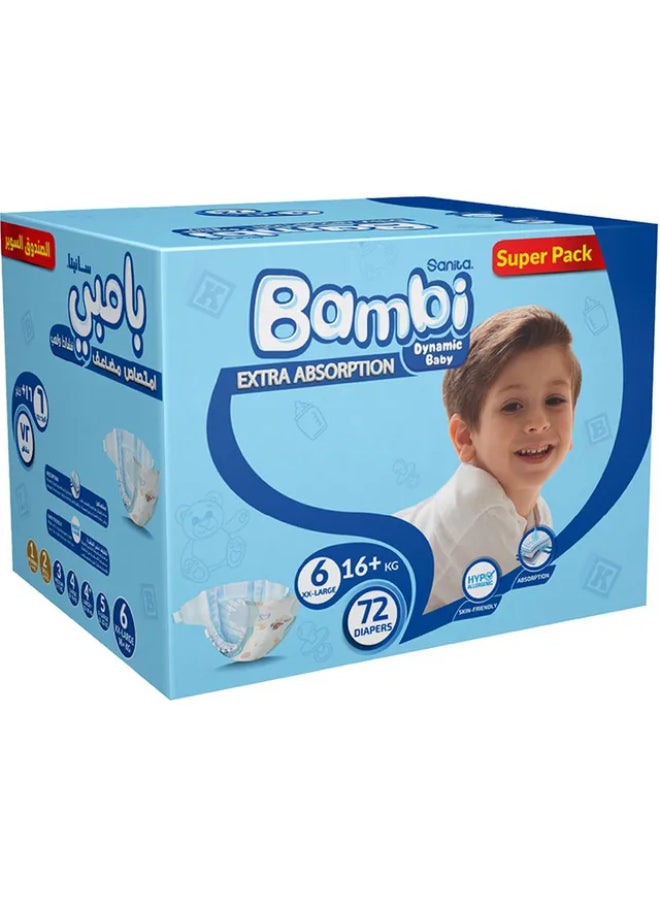 Sanita Bambi Baby Diapers Super Pack Size 6, XX Large +16 KG, 72 Count - Image 2