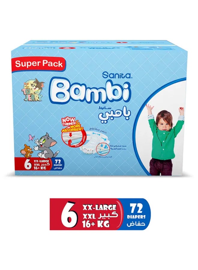Sanita Bambi Baby Diapers Super Pack Size 6, XX Large +16 KG, 72 Count - Image 4