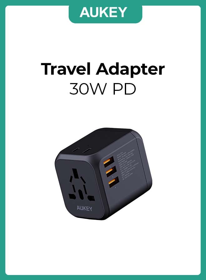 Aukey Union One 30W PD Travel Adapter Type-C PD + 3 USB-A PA-TA04 Black - Image 1
