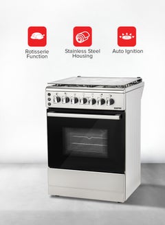 4 Gas Burners 60*60 Free Standing Full Gas Cooking Range With Glass Lid, 4 Gas Burners, High-quality Metal Knobs, Convection Single Oven With Rotisserie Function GCR6059 Silver