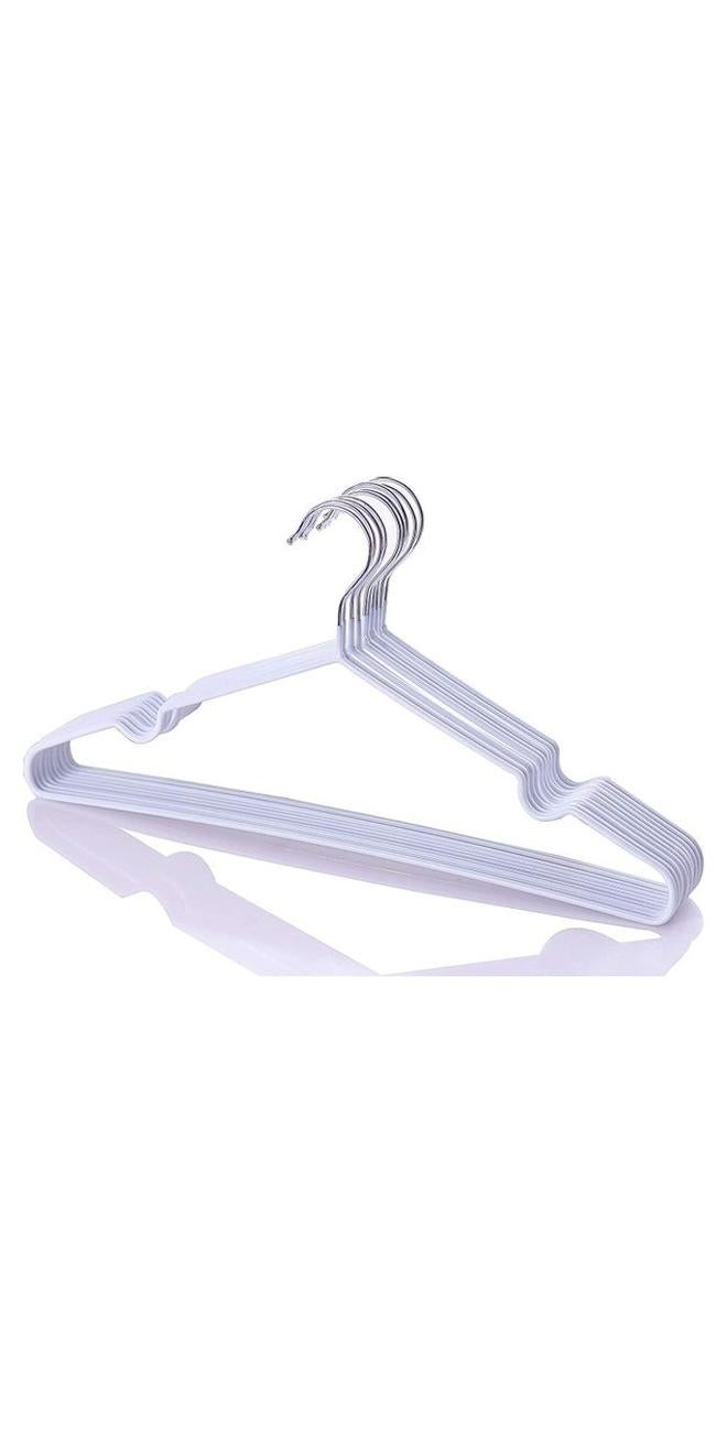 YANEK Metal Hangers For Shirt, Coat, Trousers Strong, Anti Slip & Space Saving Rubber Coated, Pack Of 10 White 40cm - Image 1