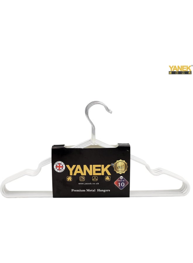 YANEK Metal Clothes Hangers Pack of 10 – Heavy Duty Steel Wire Hangers with Anti-Slip Rubber Coating, Slim Space-Saving Design for Shirts, Coats, Trousers & Closet Organization White 40cm - Image 5