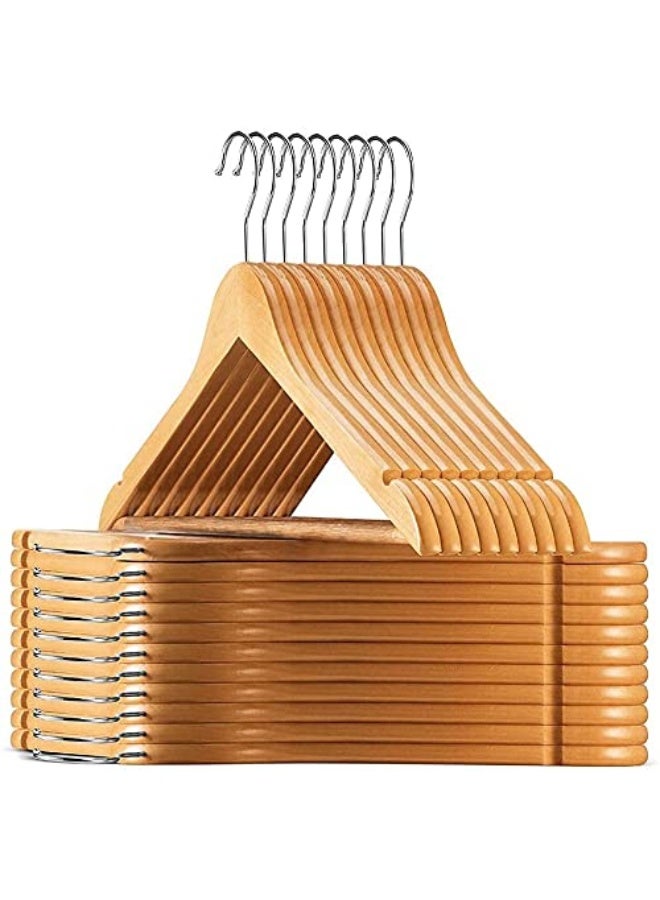 Solid Wood Suit Hangers With Non Slip Bar And Precisely Cut Notches - 360 Degree Swivel Chrome Hook - Natural Finish Super Sturdy And Durable Wooden Hangers - 30 Pack Natural 40cm Natural 40cm