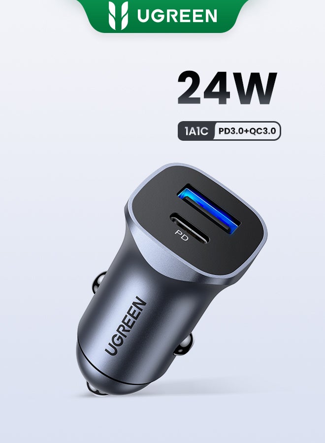 PD 24W Car Charger Fast Charging Dual USB Car Plug Adapter Car Charger Type C Compatible With iPhone 16 15 14 13 12 11 iPad Pro mini 6 Samsung S24 S23 S22 Xiaomi Airpods 4 Apple Watch S10 Black 